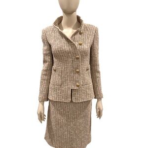 Chanel Jacket Neutral Beige Plaid Tweed Cotton Linen Blazer Size 36